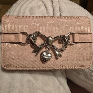 Juicy Couture Pink Card Holder with Silver Bow Accent